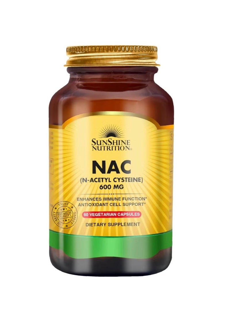 شروق الشمس Sunshine Nutrition NAC (N-Acetyl Cysteine) 600mg | Enhances Immune Function & Antioxidant Cell Support | 60 Vegetarian Capsules - Image 1
